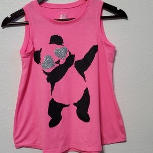 Justice Pink Tank W/Sparkle Heart Eyed Panda Sz 12